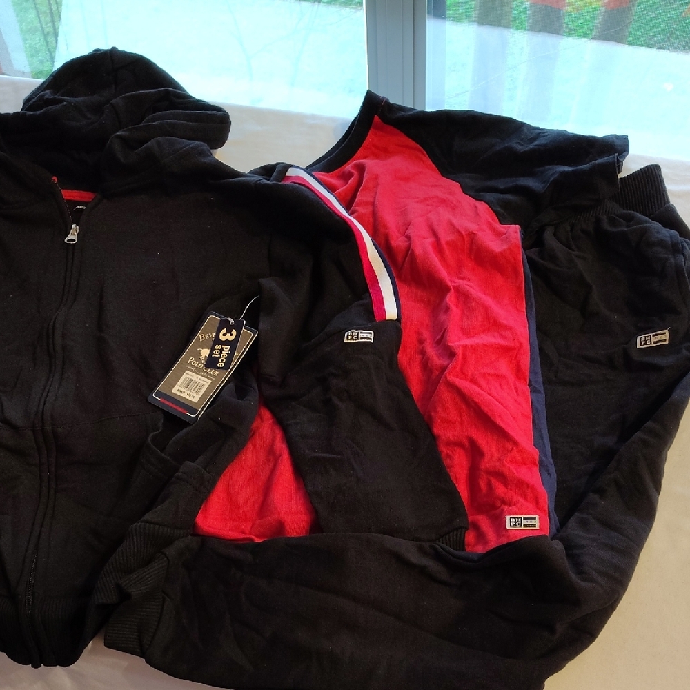 Beverly Hills Polo Club Black and Red 3 Piece Hoodie Set Boys Size 12